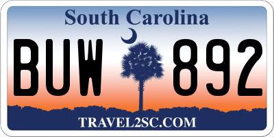 SC license plate BUW892