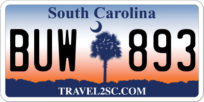 SC license plate BUW893