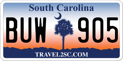 SC license plate BUW905