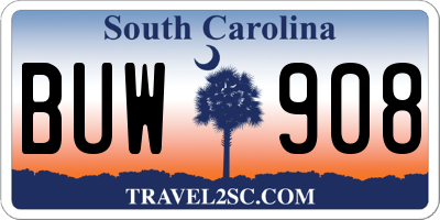 SC license plate BUW908