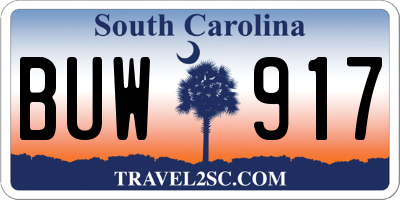 SC license plate BUW917