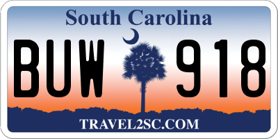 SC license plate BUW918