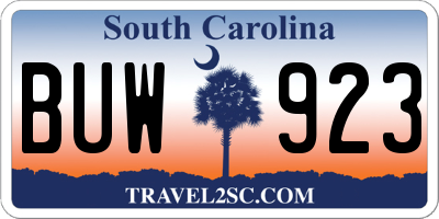 SC license plate BUW923