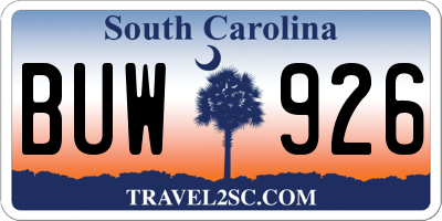 SC license plate BUW926