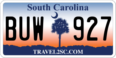 SC license plate BUW927