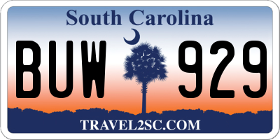 SC license plate BUW929