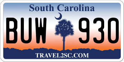 SC license plate BUW930