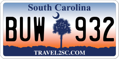 SC license plate BUW932