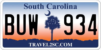 SC license plate BUW934