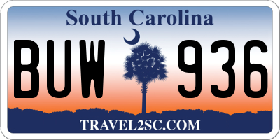 SC license plate BUW936
