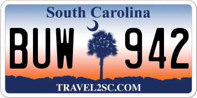 SC license plate BUW942