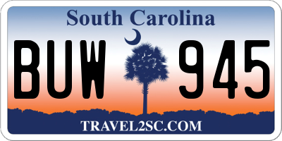 SC license plate BUW945