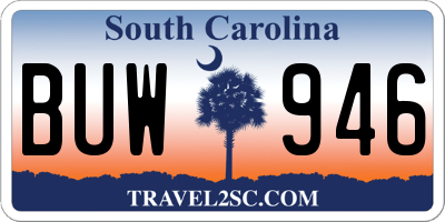 SC license plate BUW946