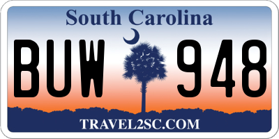 SC license plate BUW948