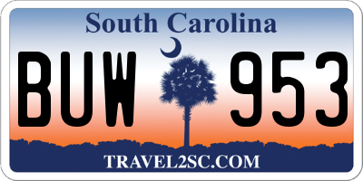 SC license plate BUW953