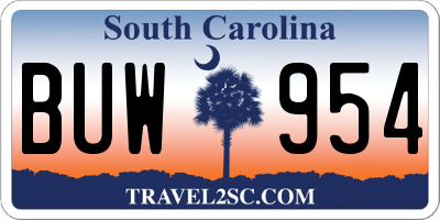 SC license plate BUW954