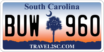 SC license plate BUW960