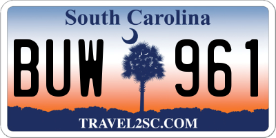 SC license plate BUW961