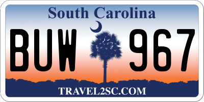 SC license plate BUW967
