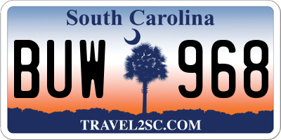 SC license plate BUW968