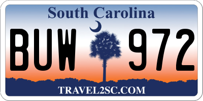 SC license plate BUW972