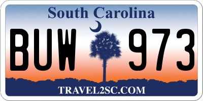 SC license plate BUW973