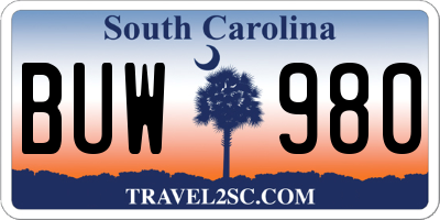 SC license plate BUW980