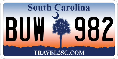 SC license plate BUW982