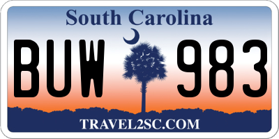 SC license plate BUW983