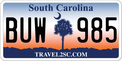 SC license plate BUW985
