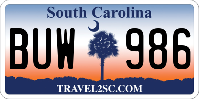 SC license plate BUW986