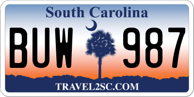 SC license plate BUW987