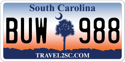 SC license plate BUW988