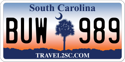 SC license plate BUW989