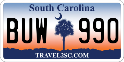 SC license plate BUW990