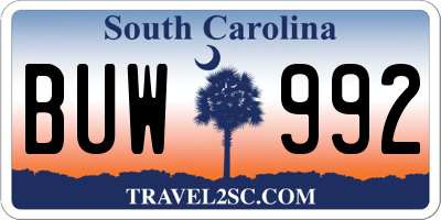 SC license plate BUW992