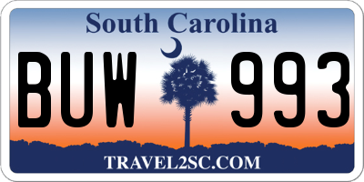SC license plate BUW993