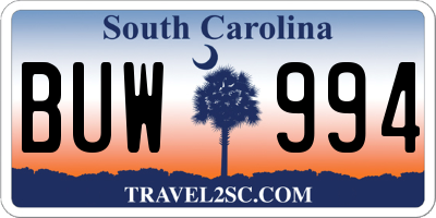 SC license plate BUW994
