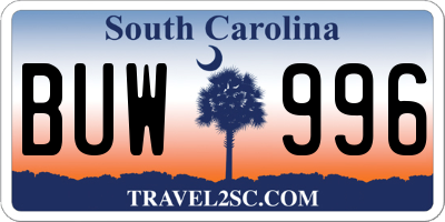 SC license plate BUW996