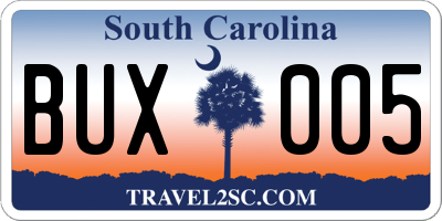 SC license plate BUX005