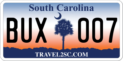 SC license plate BUX007