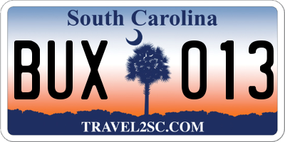 SC license plate BUX013