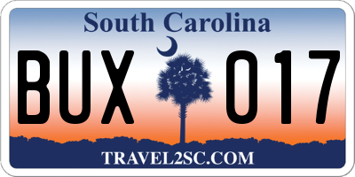 SC license plate BUX017