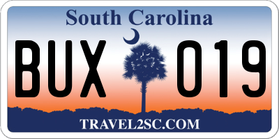 SC license plate BUX019