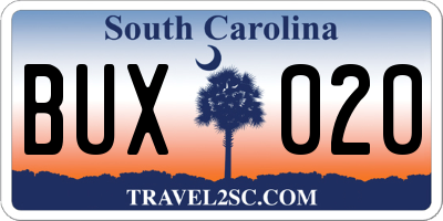 SC license plate BUX020