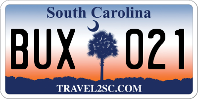 SC license plate BUX021