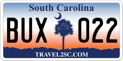 SC license plate BUX022