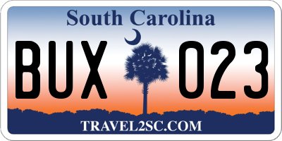 SC license plate BUX023