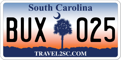 SC license plate BUX025