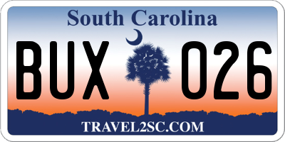 SC license plate BUX026